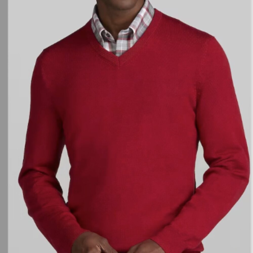 Jos. A. Bank Tailored Fit Merino Wool V-Neck Sweater - colour: Red